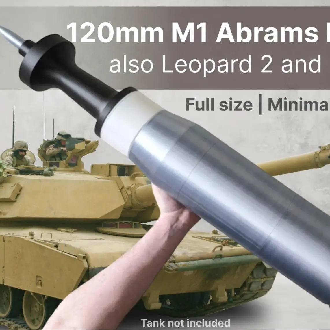 3D Printed 120mm APFSDS Assemble Model for M1 & Leopard 2 Tank, Military Fan Display Home Ornament Cosplay Prop