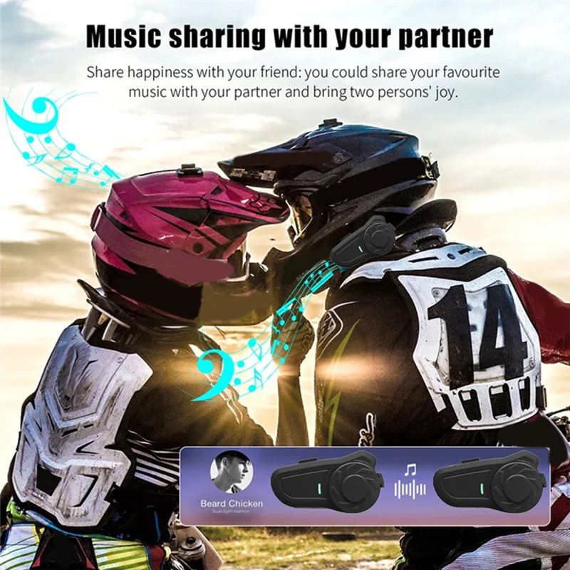 A60E-1Pair Motorcycle Intercom Helmet Headset Wireless Communication System To 800M With DSP&CVC Noise Cancellation