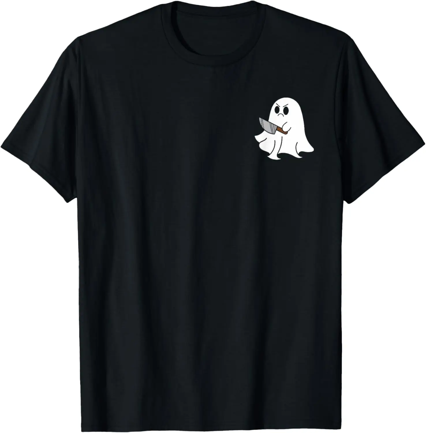 Ghost Holding Knife Halloween Costume Funny Ghoul Spirit T-Shirt