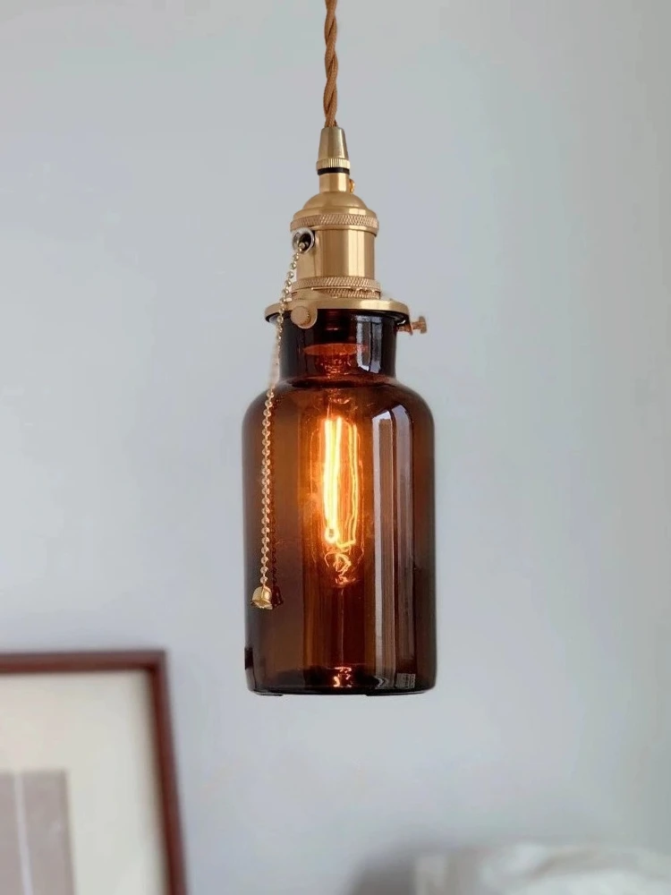 American retro Glass LED Pendant Light vintage Design copper lamp E27 Hanging Lamp Home Decor bottle light Dining chandelier
