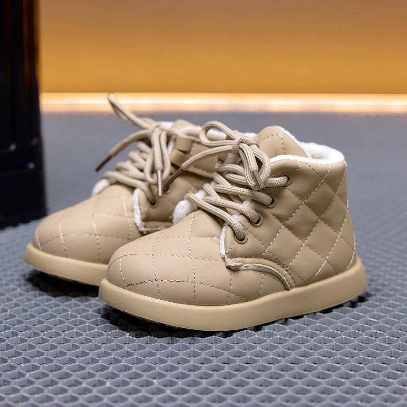 Kinder-Knöchelstiefel mit Fleecefutter, warme Stiefel für Jungen und Mädchen, runde Zehen, weich, 2026 Winter, neue kurze Kinderstiefel, rutschfest, bequem. – Detail 5