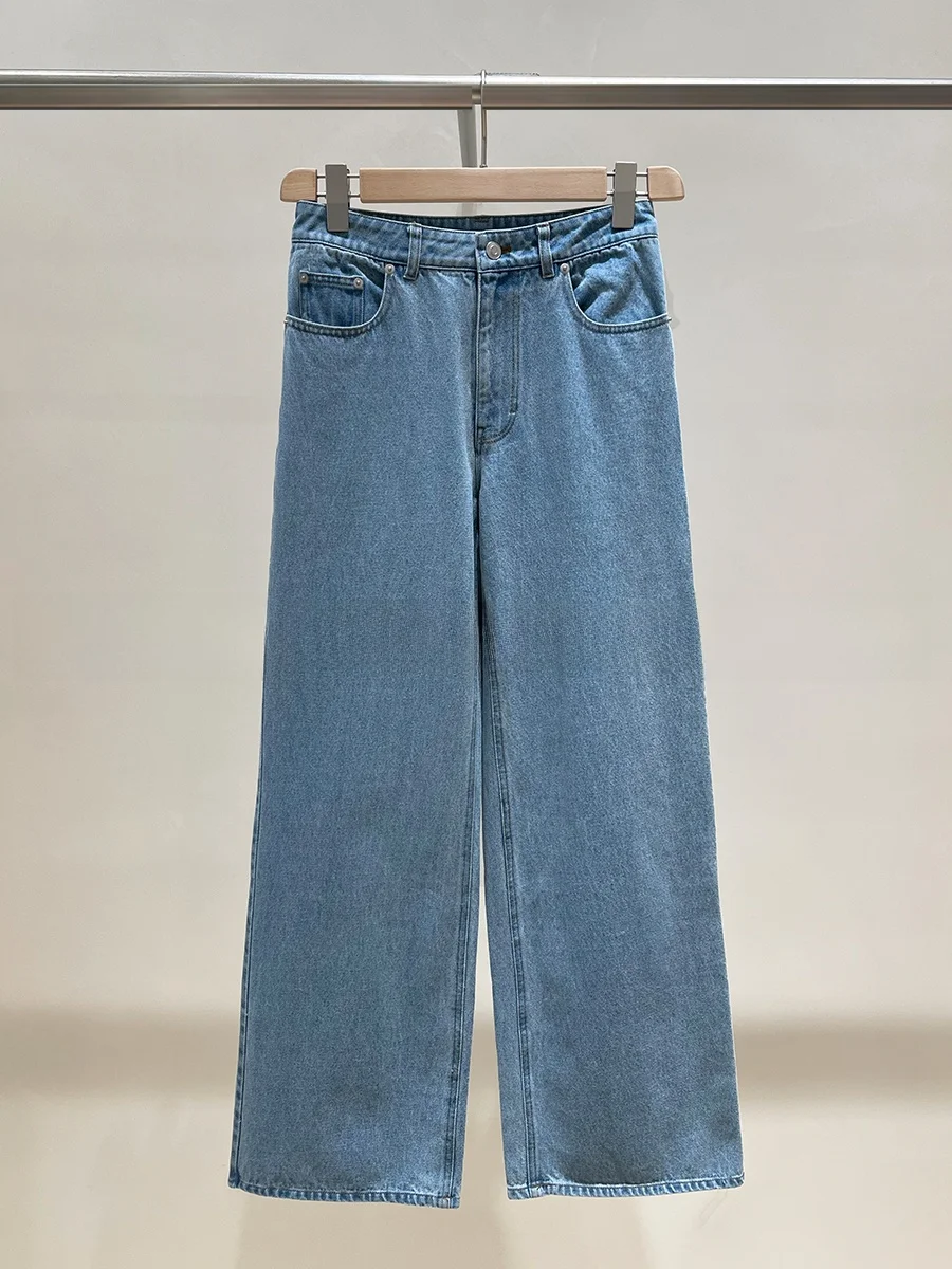 

Cotton Denim Wide Leg Jeans Casual Sle Zipper Closure Loose Fit Light Color Autumn New Arrival Women's Premium Jeans