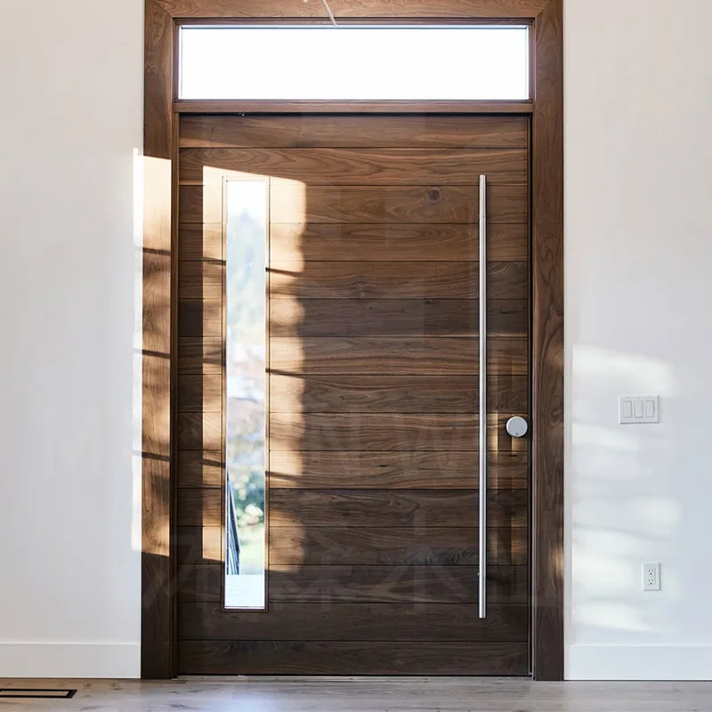 Light Luxury Simple American Villa Luxury Lighting Solid Wood Door Custom North American Black Walnut Glass Single Door