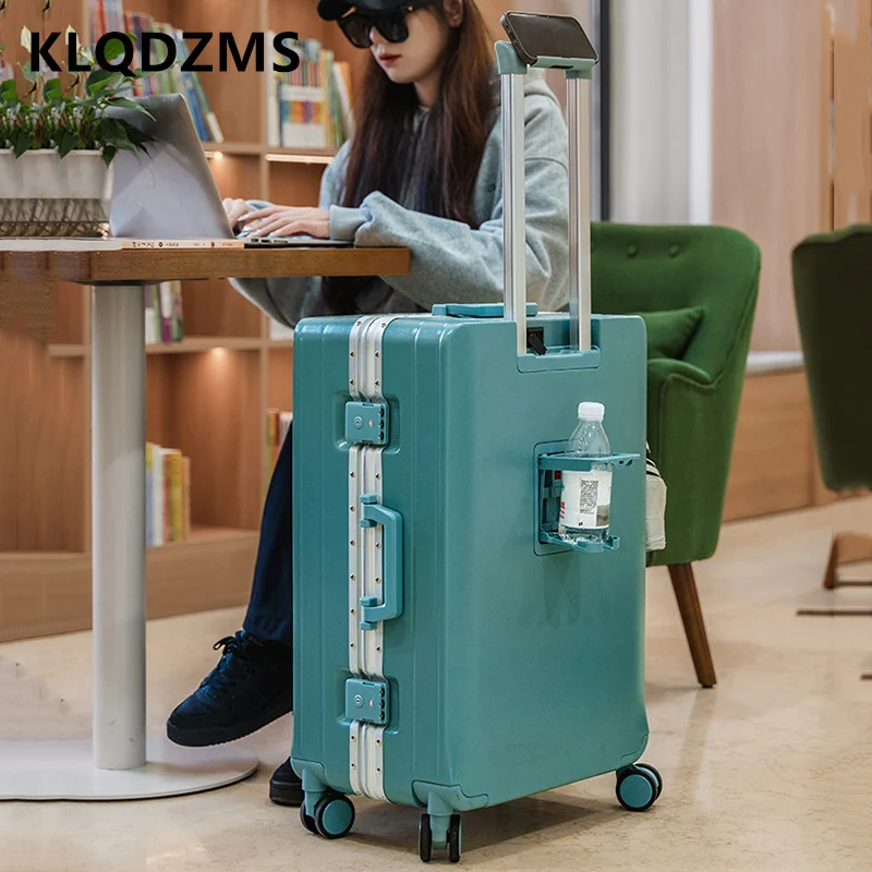 

KLQDZMS Laptop Luggage Front Opening Boarding Case Aluminum Frame Trolley Case Multifunctional 20"24"26 Inch Travel Suitcase