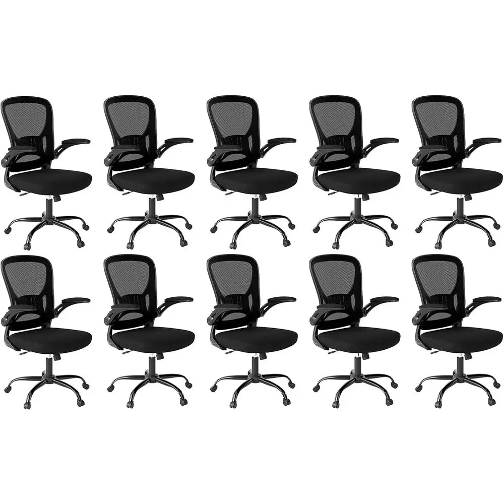 

Набор из 10 предметов: эргономичное офисное кресло с мягкими подлокотниками и поясничной опорой, регулируемая высота, черный цвет