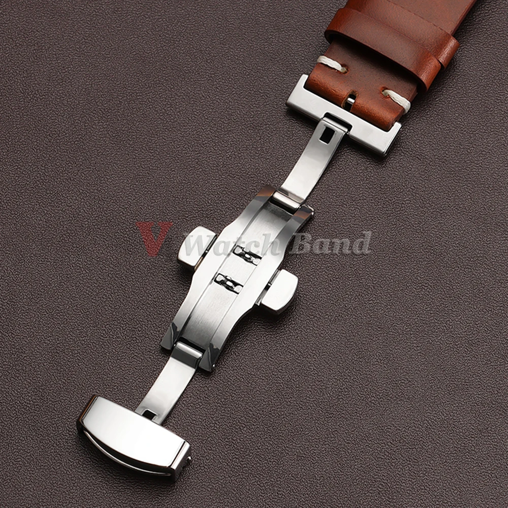 Vintage Oil Wax Leather Watch Band 18mm20mm 22mm Bracelet for Seiko Cowhide Strap for Omega Butterfly Buckle Stitching Watchband image 5