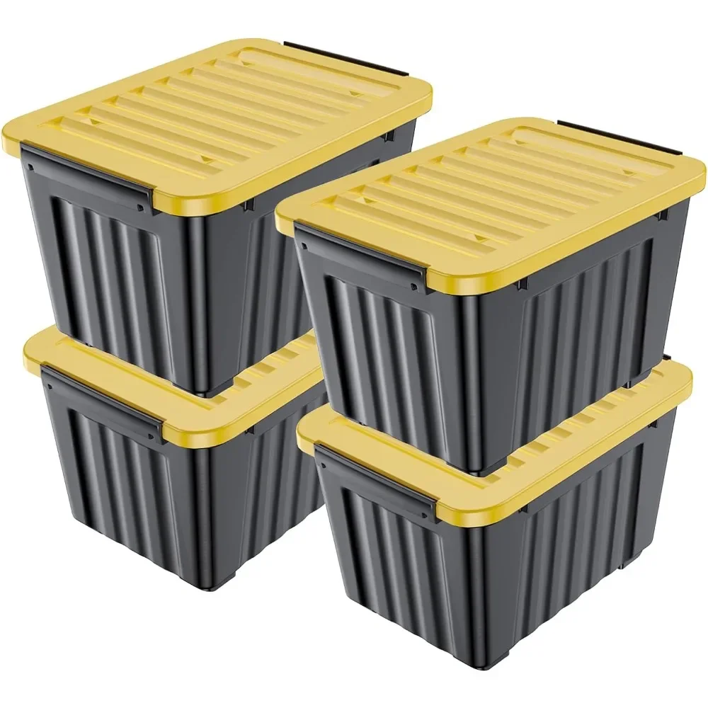 

97- Quart Plastic Storage Bin, Stackable and Foldable Storage Box with Lid and Secure Latch Lock (97-quart - 4-pack)