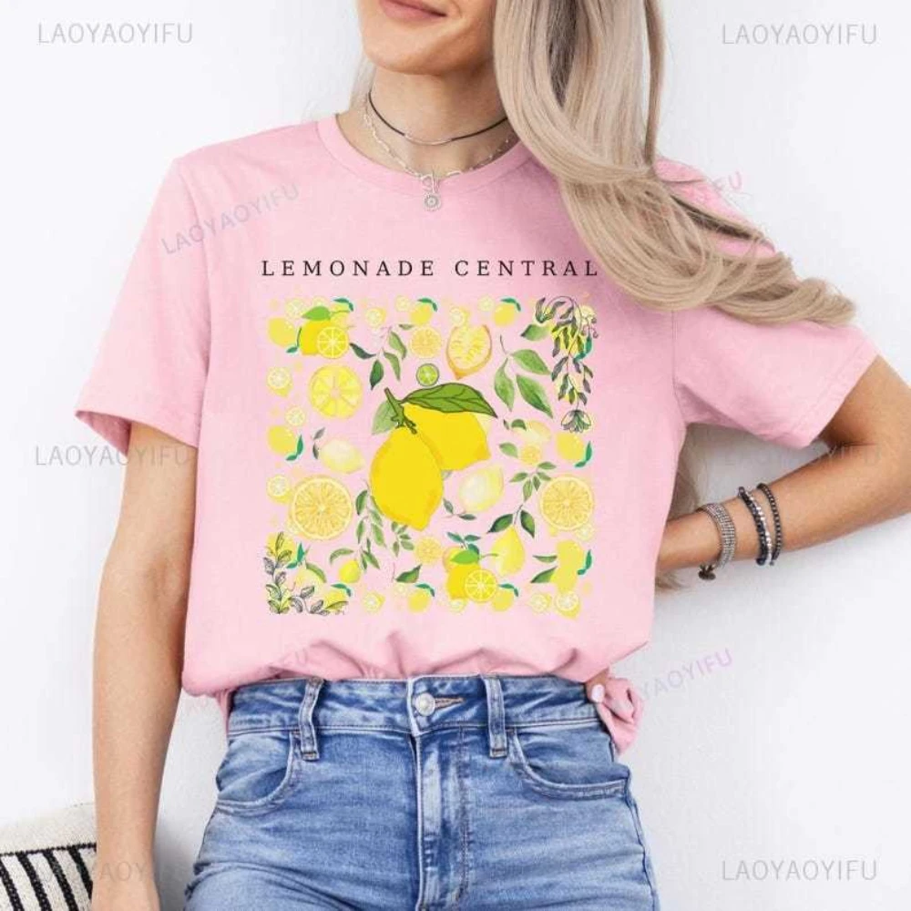 

Рубашка с центральными фруктами Lemonade, кавайная одежда с лимоном, яркая летняя милая весенняя хлопковая рубашка высокого качества для любителей фруктов, Ropa Mujer