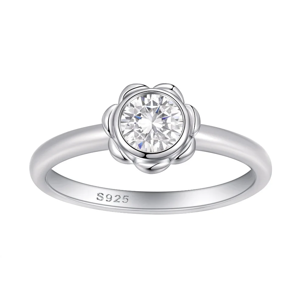 

Single High Carbon Diamond Rings for Women - 925 Sterling Silver Wedding Band Ring & Bridal Engagement Jewelry Party Gift