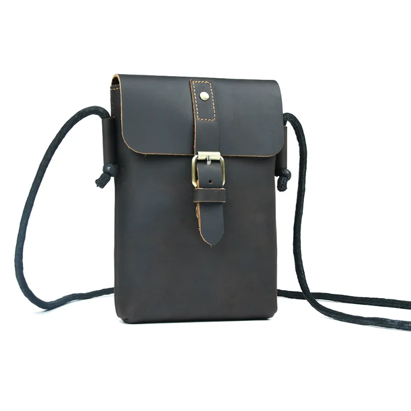 Original genuine leather mobile phone bag men\'s retro casual crossbody bag crazy horse leather shoulder bag simple and stylish s