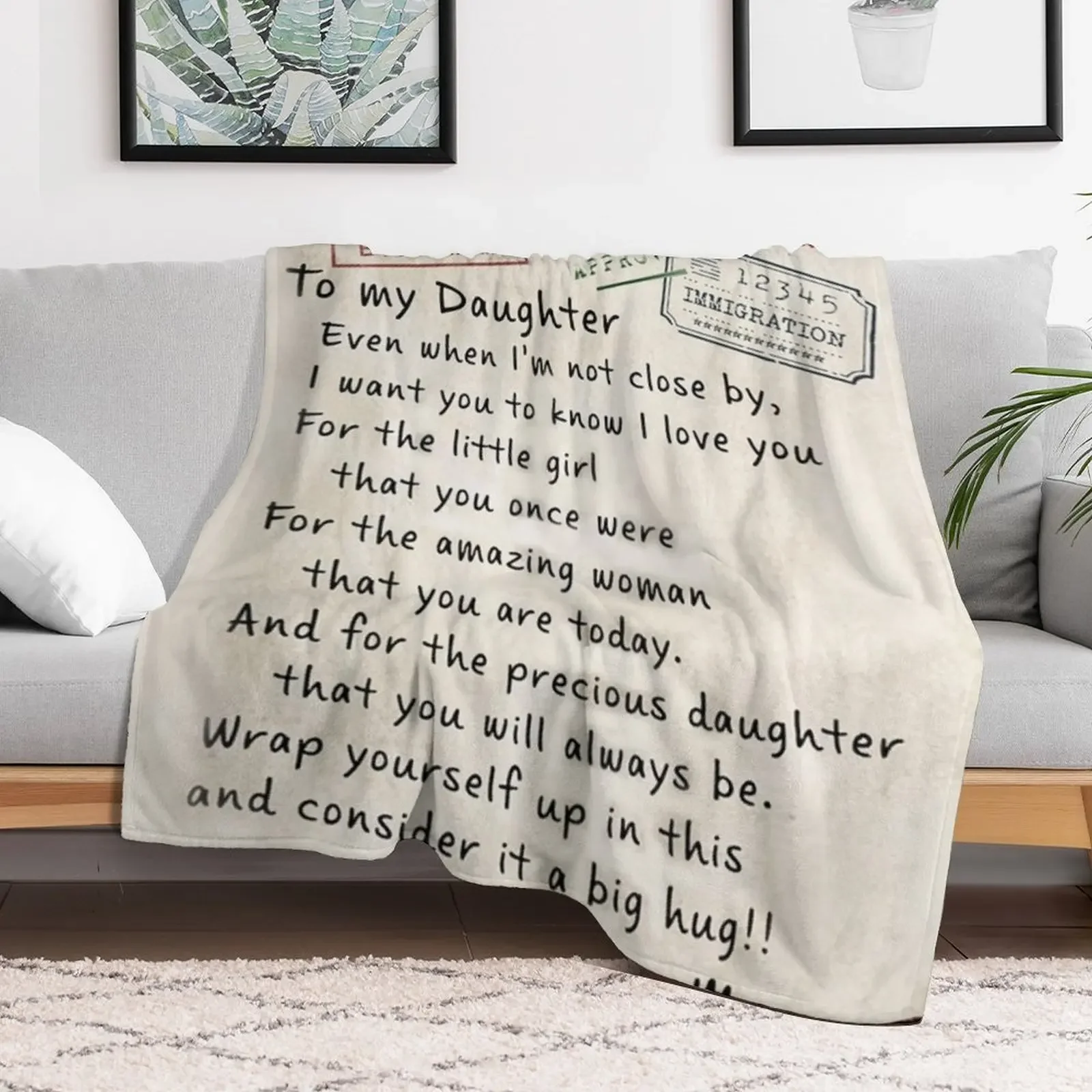America Air Mail To My Daughter Throw Blanket Shaggy Furry Soft Blanket for Bedroom Living Room