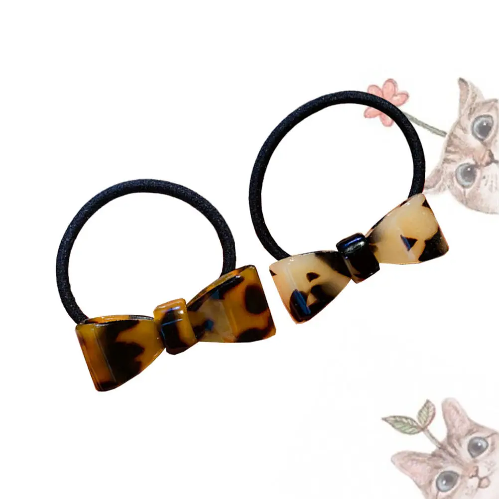 2Pcs Hair Ring for Woman Leopard Bowknot Stylish Ponytail Holders Durable Accessories for Daily Wear Perfect Gift