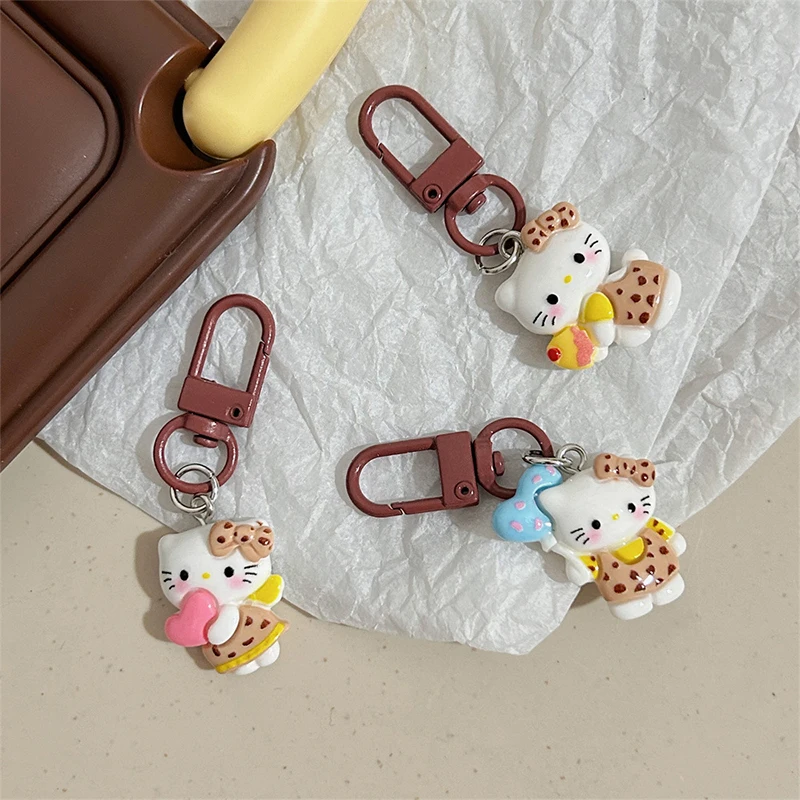 Sanrio gantungan kunci lucu Resin Hello Kitty bintang liontin gantungan kunci lucu lima runcing bintang Kitty mainan anak-anak liontin mobil gantungan kunci