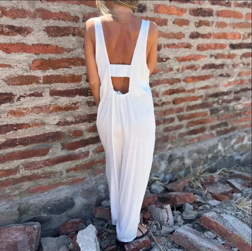 Back Hollow Out Women Sleeveless Bodycon Jumpsuit Summer Solid Color U-neck Romper Pants Streetwear Clubwear