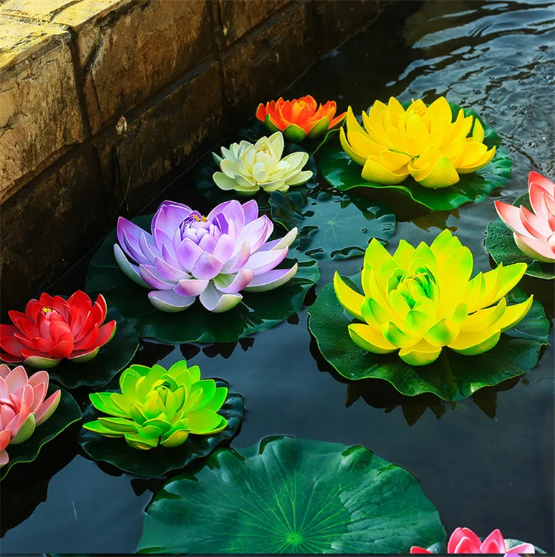 1Pc 18cm/28cm Artificial EVA Lotus Flower Water Lily Fish Tank Decor Home Outdoors Garden Fake Plant