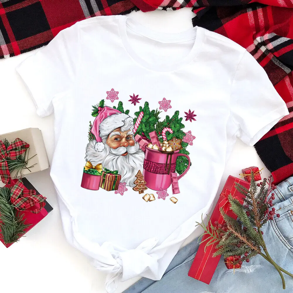 Cute Pink Christmas Coffee T-shirt Christmas Drinks Winter Shirt Boho Clothing Merry and Bright Holiday Shirts Xmas Gift