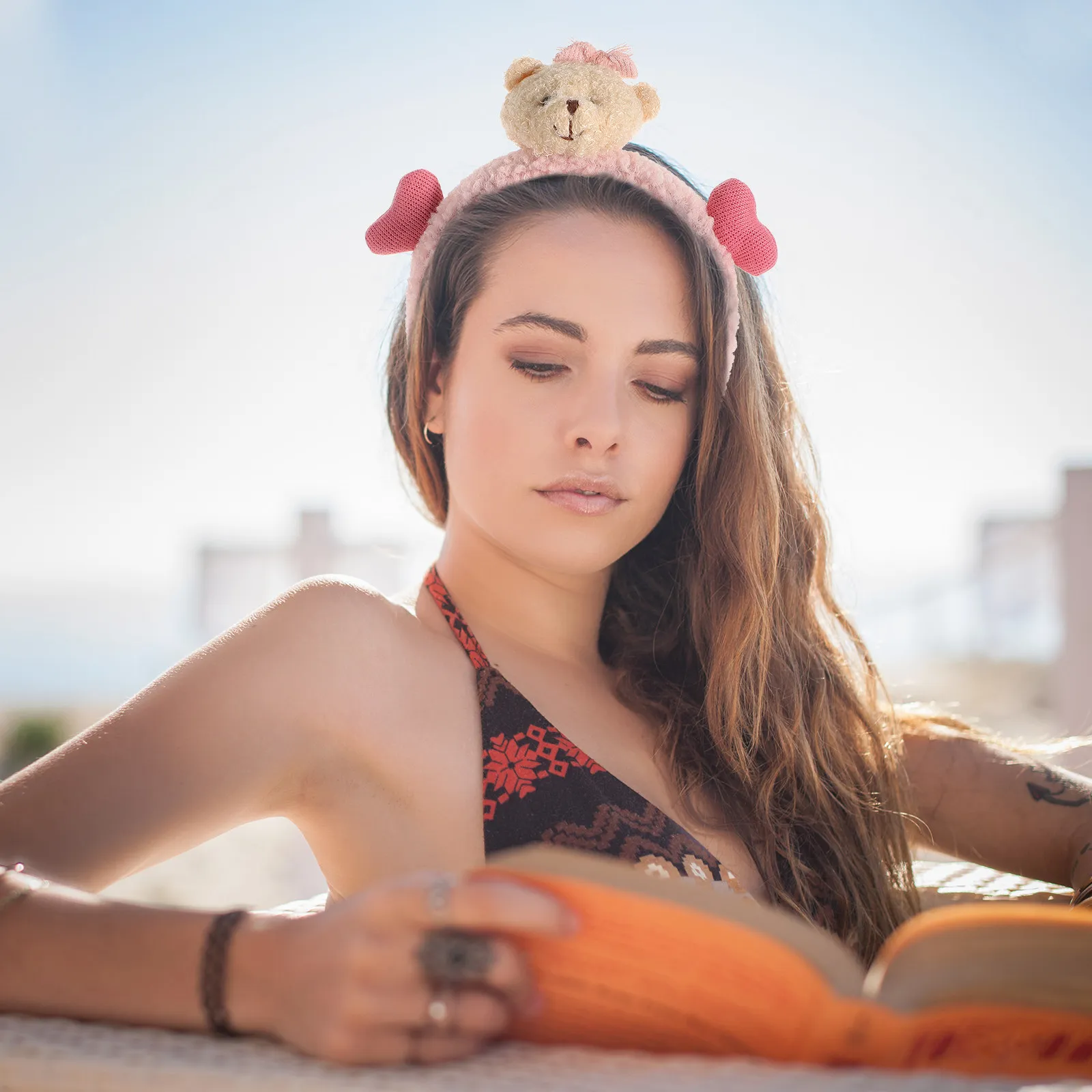 2Pcs Sponge Headband Heart Hair Band Cartoon Animal Hair Hoops for Workout Housework Makeup Face Washing Forehead Dry