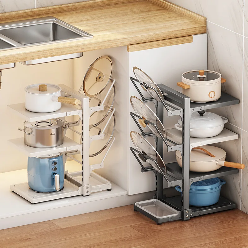 Durable Metal Home Kitchen Cabinet Rack Adjustable Expandable Pots Pans Organizer Lid Storage Holder for Convenient Pan Pot