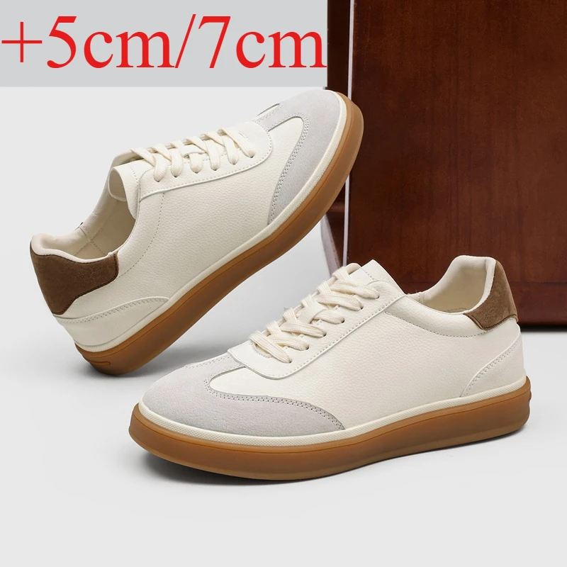 Chaussures décontractées pour hommes, invisibles, augmentant la taille, en cuir véritable, empiècements, lacets, semelle épaisse en caoutchouc, 5-7 cm, confort d'ascenseur