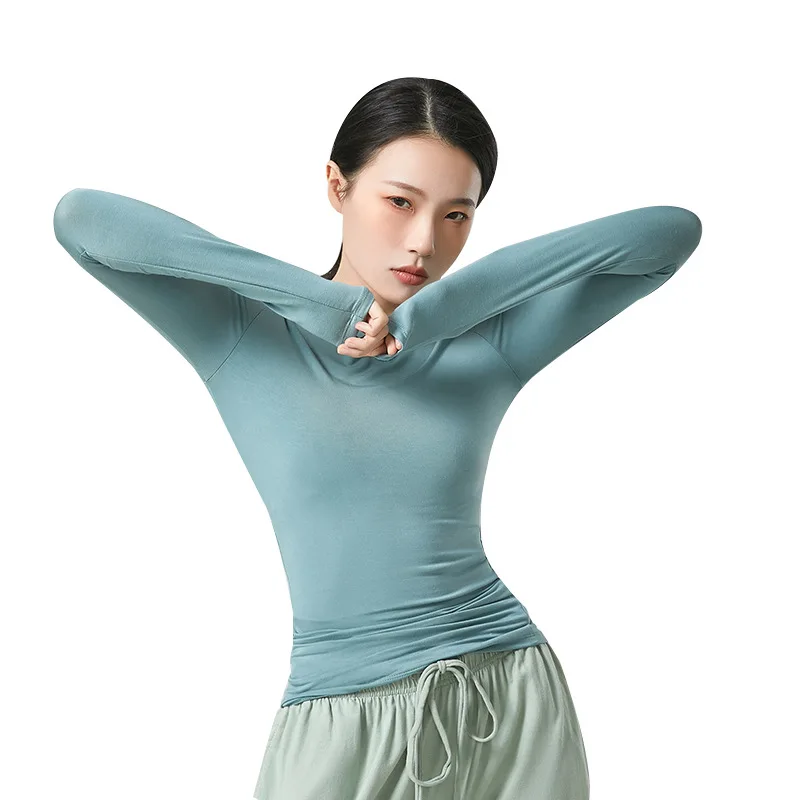 ملابس الرقص ذات الياقة الواحدة وأكمام طويلة للسيدات البالغات ذات المقاس النحيف ملابس اليوغا باليه الممارسة المهنية الحديثة