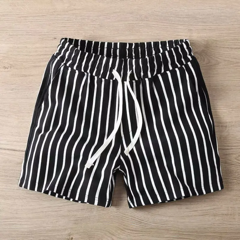 

Summer Men's Fashionable Stripe Casual Lightweight Handsome Thin Five-Quarter Shorts City Walk Polyester Fiber Standard Fit