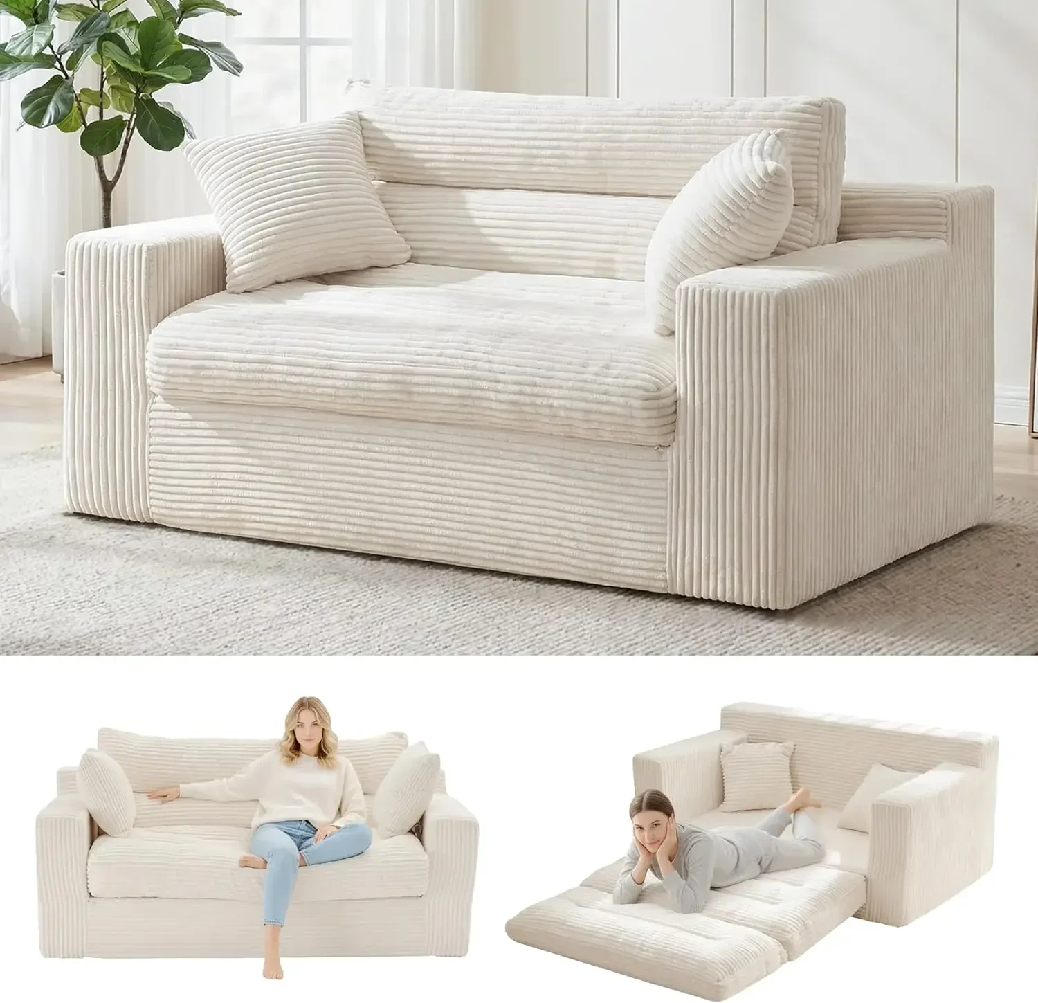 

Convertible Sofa Bed, Pull Out Boneless Couch Loveseat Floor Sofa Bed with Pillows, 2-Seater Folding Sofa Loveseat Boneless Couc