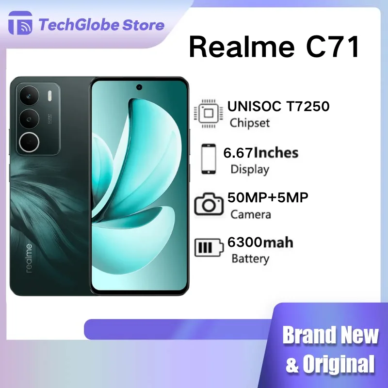 Realme c71 smartphone 6.67 "6300mah bateria 45w super vooc carga 50mp ai câmera 120hz display 6gb ram 128gb rom nfc telefone celular
