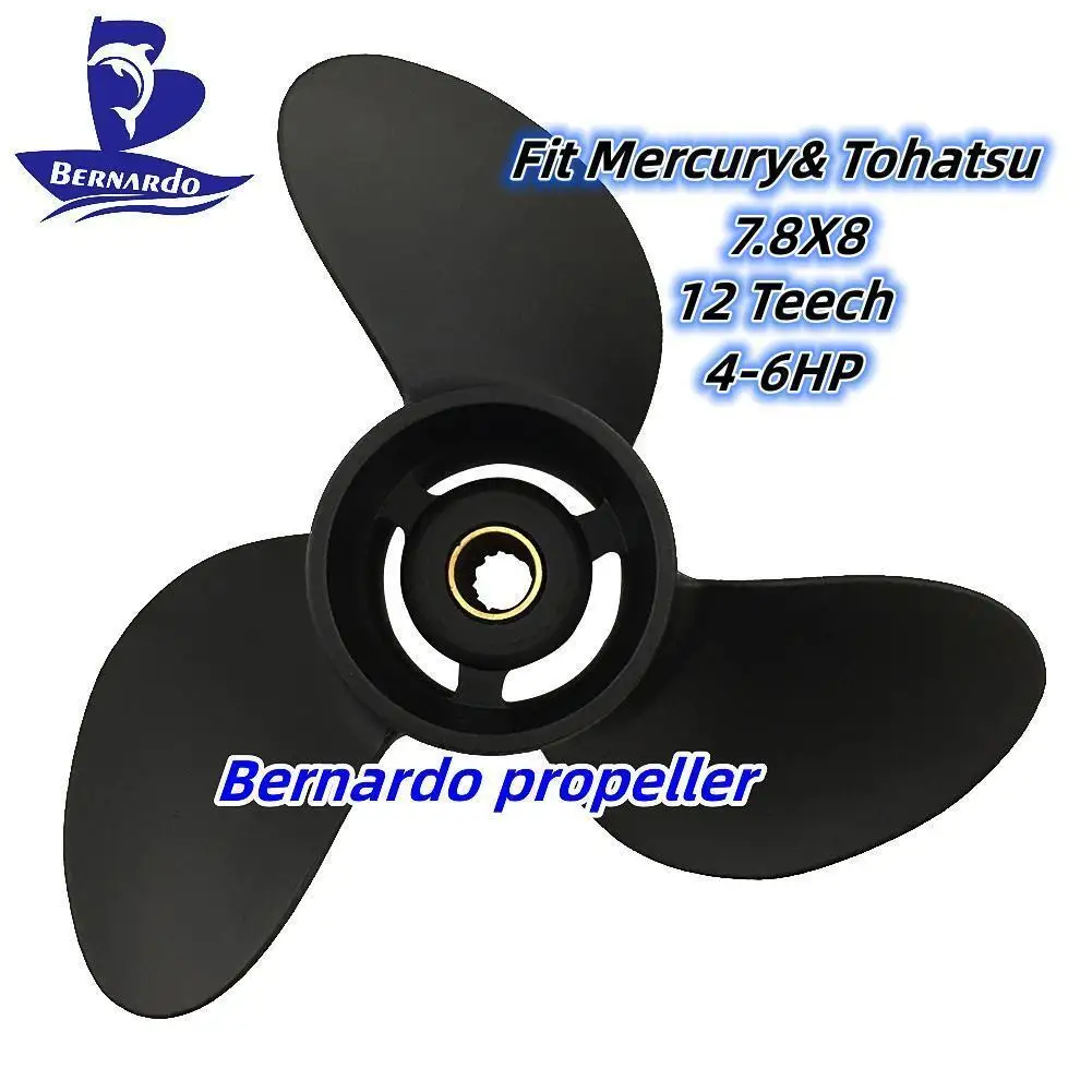 Bernardo Boat Propeller 7.8X8 Fit Tohatsu Mercury Outboard Engines 4 5 6 HP Aluminum Alloy Screw 3 Blades 12 Tooth Spline