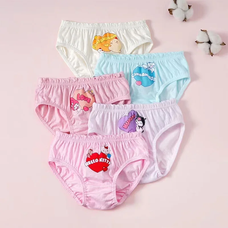 5-Piece Kids Cotton Briefs For Girls Cute Cartoon HelloKitty Pochacco Cinnamoroll Girls Panties Soft Children Triangle Underwear