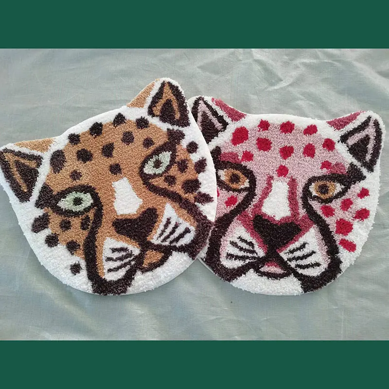 Cartoon Leopard Head Carpet Room Decoration Tufted Absorbent Floor Mat Bedroom Kitchen Non-Slip Bathroom Mat Porch Rug