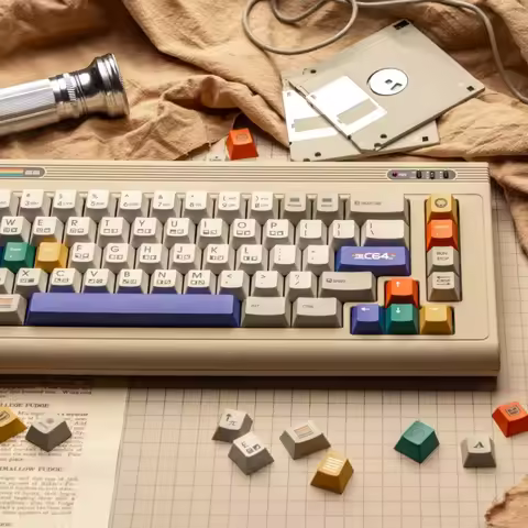 C64 Remake Theme Keycap Set 180keyPBT Custom Simple Retro Gray Keyboard Cap Cherry Profile Gaming KeyCap for Mechanical Keyboard