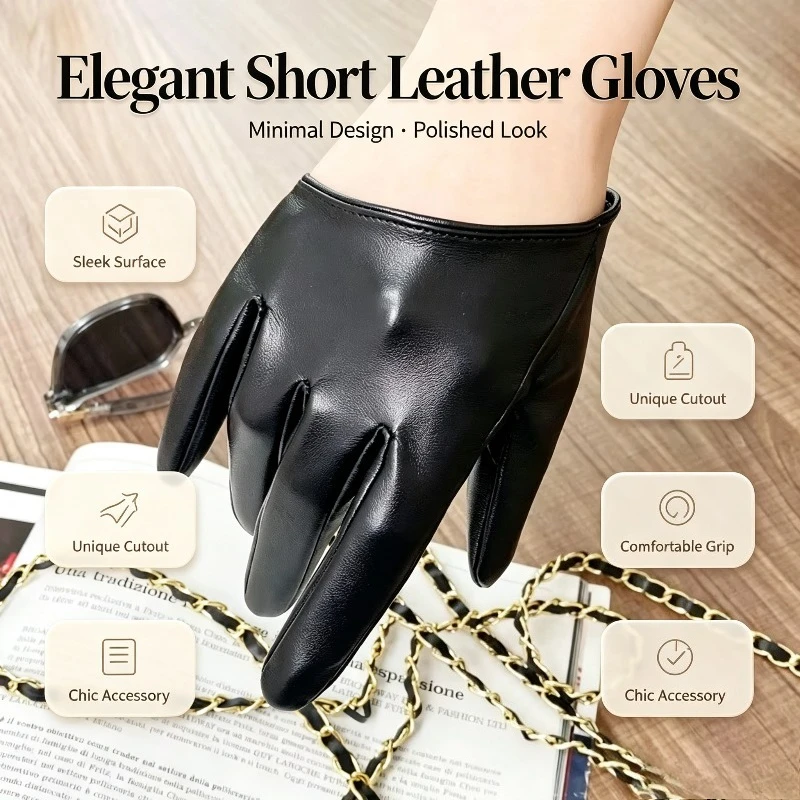 Women's Half-Palm Fingerless Faux PU Leather Gloves for Stage Performance Prom Party Dance Fashion Accessory