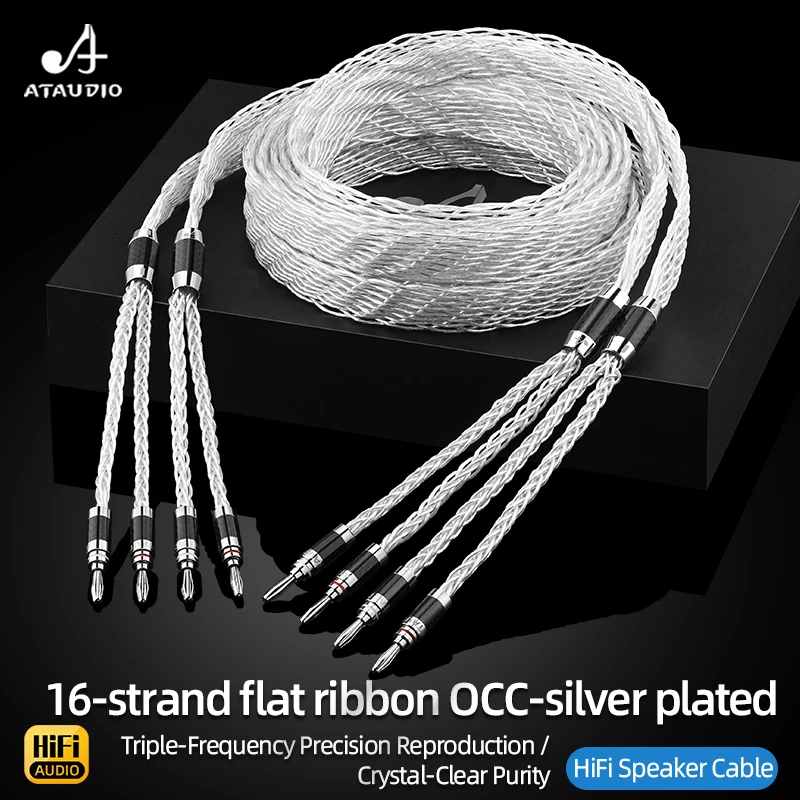 One Pair HiFi OCC Silver-Plated Speaker Cables Audio Line for Speaker Amplifier with Banana Plug Connection Wire