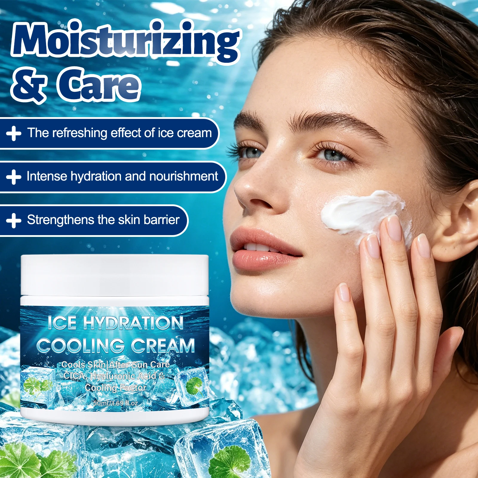 Post-Sun Cooling Cream – CICA + Hyaluronic Acid + Peptide, Calms Irritated Skin, Reduces Heat & Deeply Hydrates After Exposure