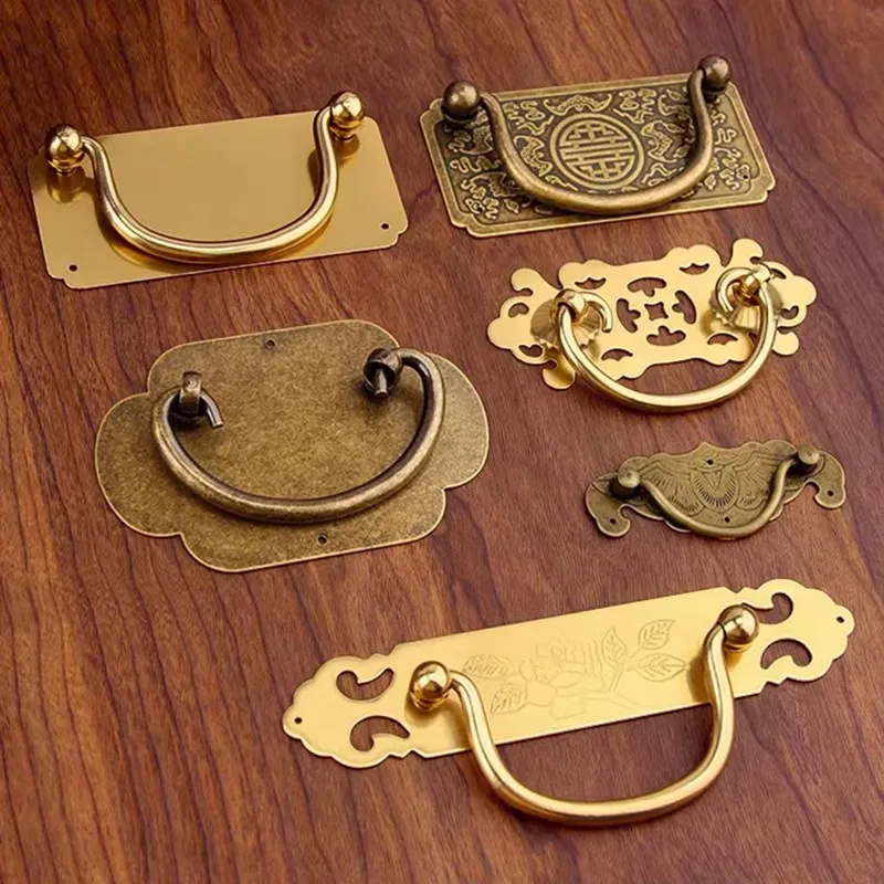 1PC Chinese Brass Furniture Handles Antique Double-hole Drawer Knobs Cabinet Door Handle Multi-purpose Furniture Pull Rings