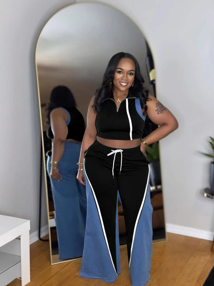 Mulheres elegantes calças e conjunto superior verão sem mangas colete e calças de perna larga casual conjuntos de duas peças roupas atacado dropshipping