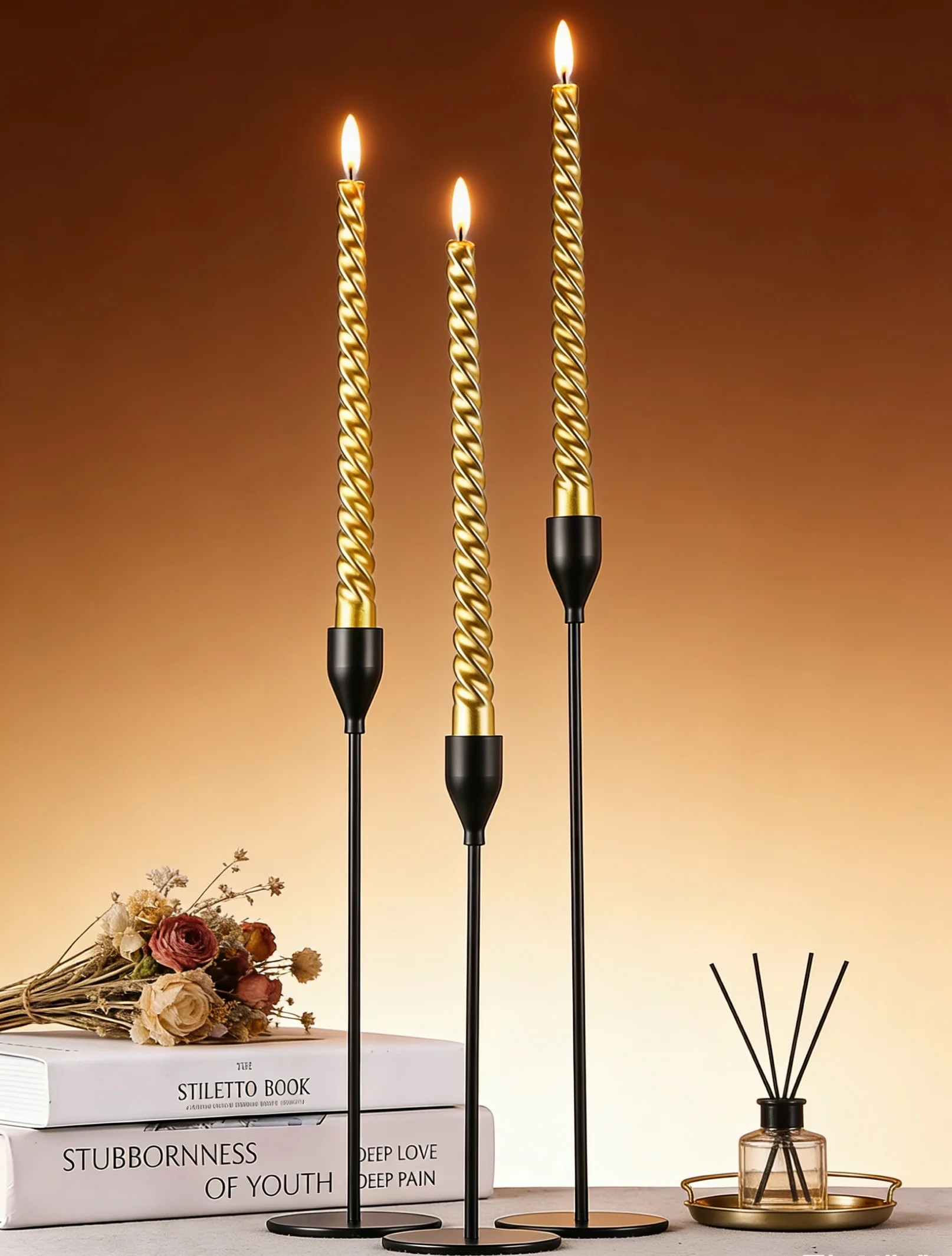 3-Pack European Metal Candlesticks, Sleek & Trendy Wedding Table Ornaments, Versatile for Parties, Home Living & Christmas Gifts