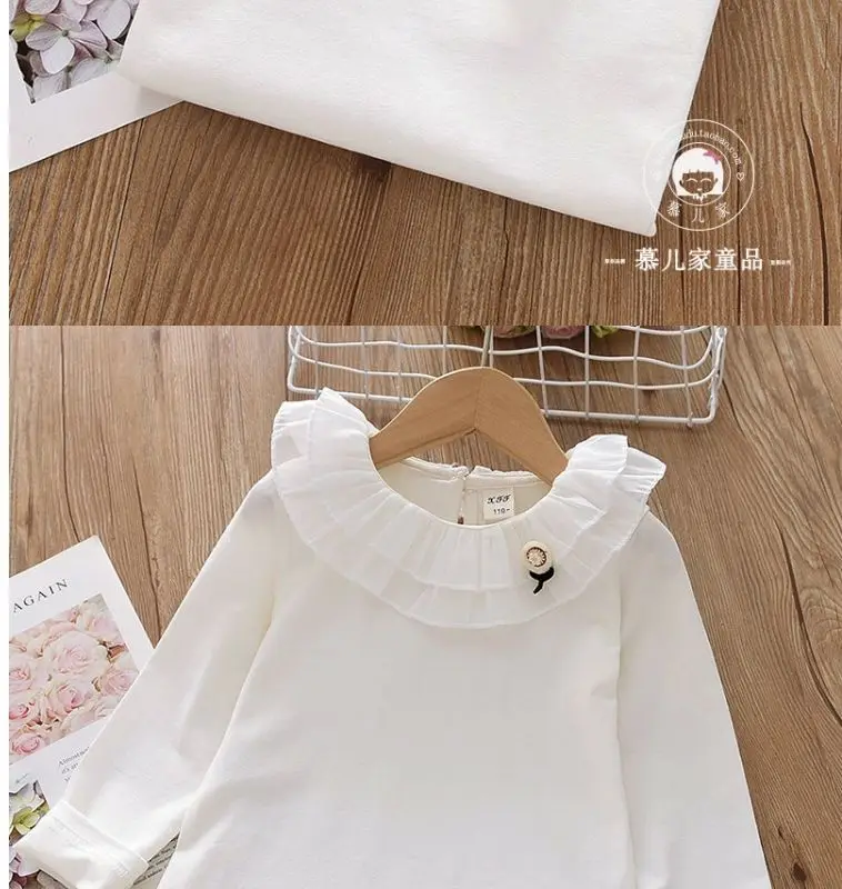 Spitzenbluse mit Peter-Pan-Kragen für Mädchen – weißes Langarm-Oberteil für Babys und Kleinkinder, klassisches, elegantes Hemd für besondere Anlässe – Detail 9