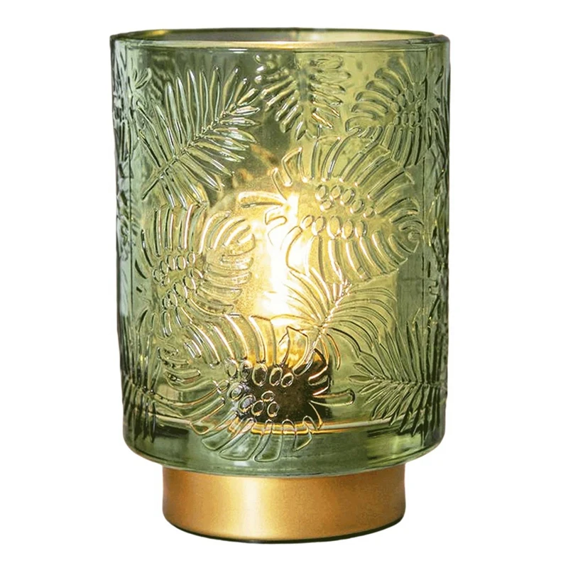 Small Battery Operated Lamp - Portable Cordless Lamp For Home Decor, Glass Table Lamp With Decor Aesthetic Jade Green