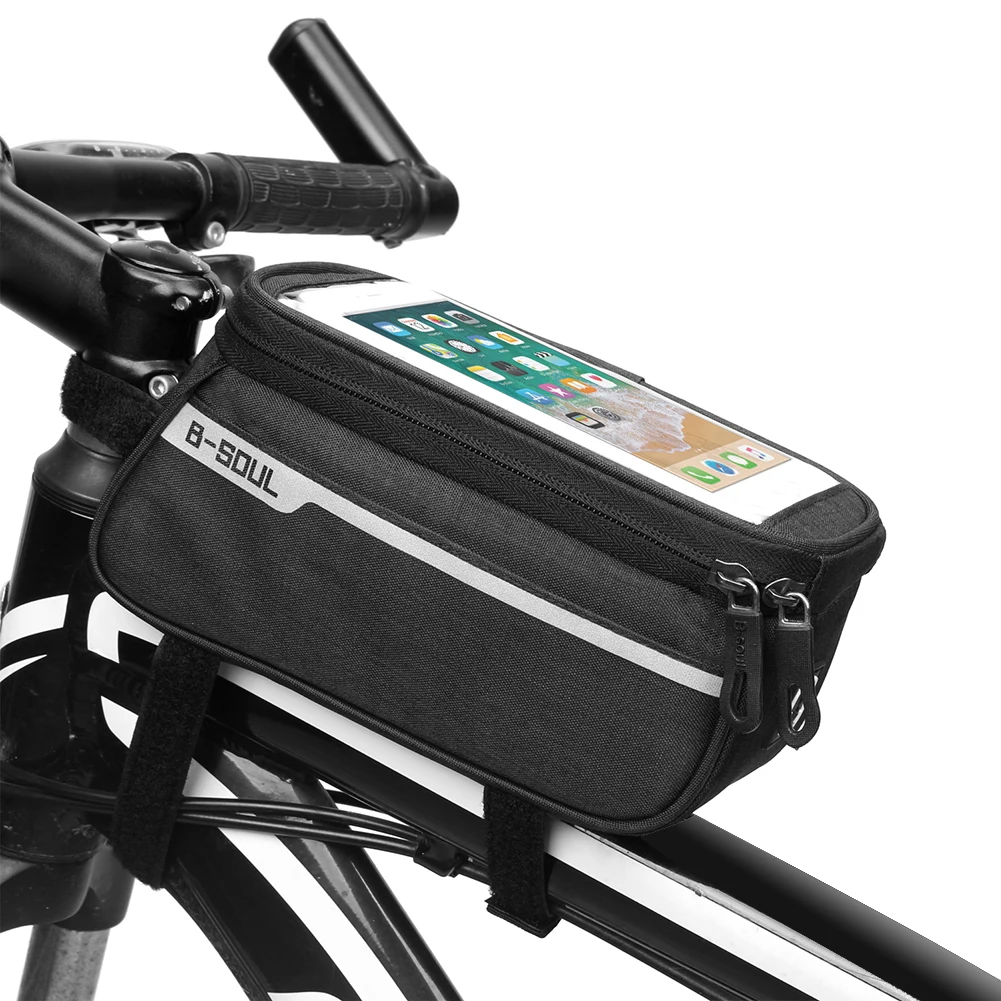 حقيبة أنبوبية أمامية مقاومة للماء للدراجة مقاس 6 بوصات حقيبة سرج للهاتف بشاشة تعمل باللمس (أسود) #3