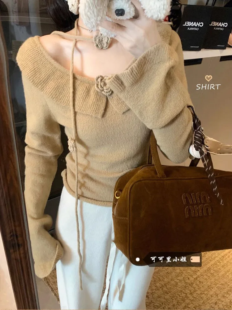 

Elegant Round Neck Long Sleeve Knitted Slim Fit Base Shirt Autumn Winter Short Versatile Pullovers Women's Clothing