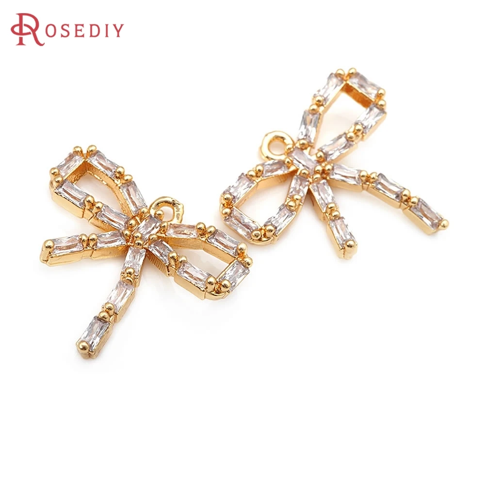 

4PCS 18K Gold Color Brass and Zircon Bow-knot Charms Pendants Necklace Earrings Diy Jewelry Accessories