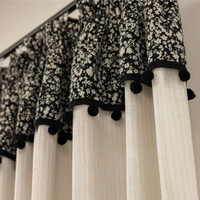 Black and White Jacquard Chenille Stitching Thickened Curtain for Living Room and Bedroom French Window Villa Customization
