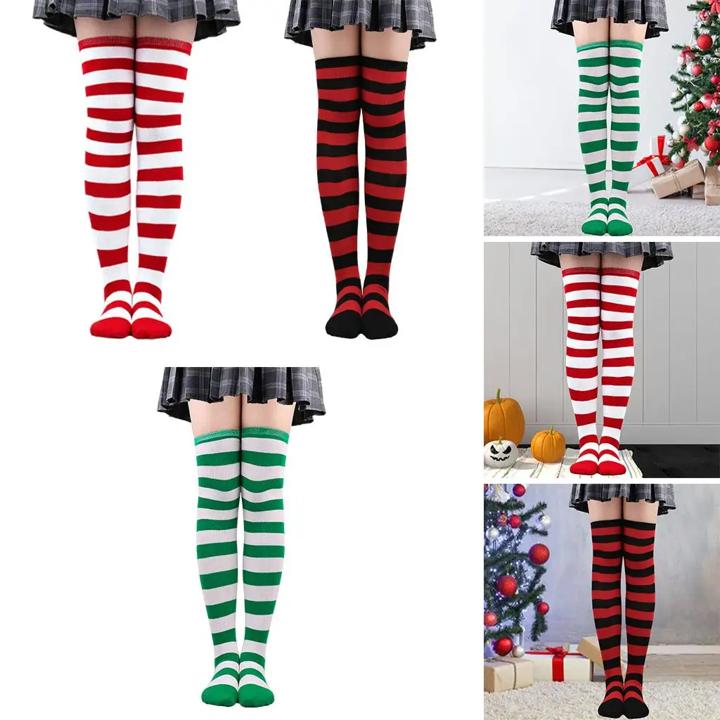 جوارب مخططة جوارب الفخذ العليا ملابس يومية جوارب السيقان جوارب طويلة فوق جوارب طويلة لجميع القديسين زي حفلة النساء الفتيات