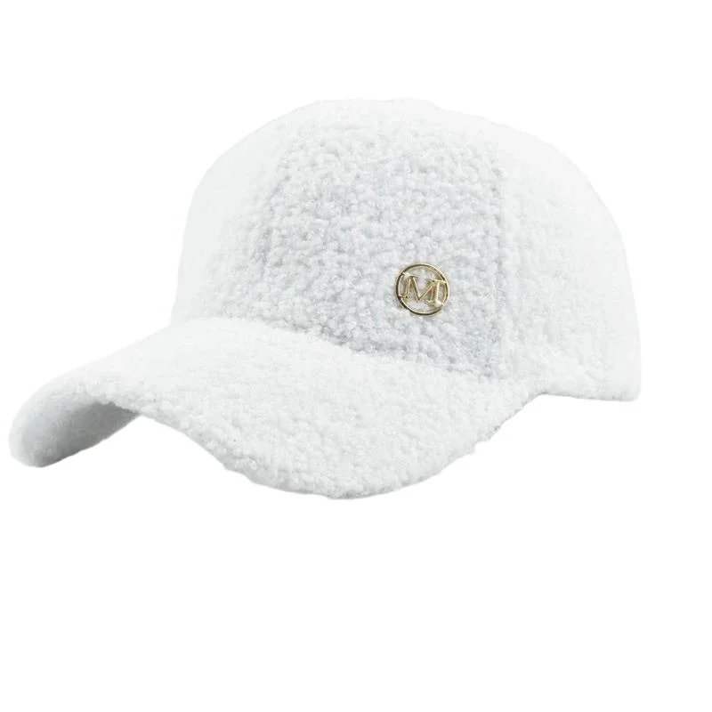 Winter-Baseballmütze aus einfarbiger M-Label-Lammwolle für Damen, warme, lässige, modische, vielseitige Plüsch-Entenschnabelmütze im Freien – Detail 7