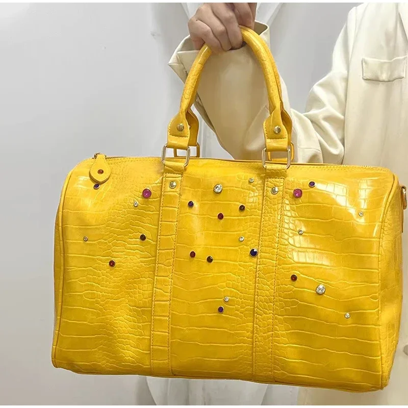 Large Capacity Travel Duffels Storage Bag,Crocodile Pattern Color Diamonds Crossbody Shoulder Bag,Commuter Street Trend Tote Bag