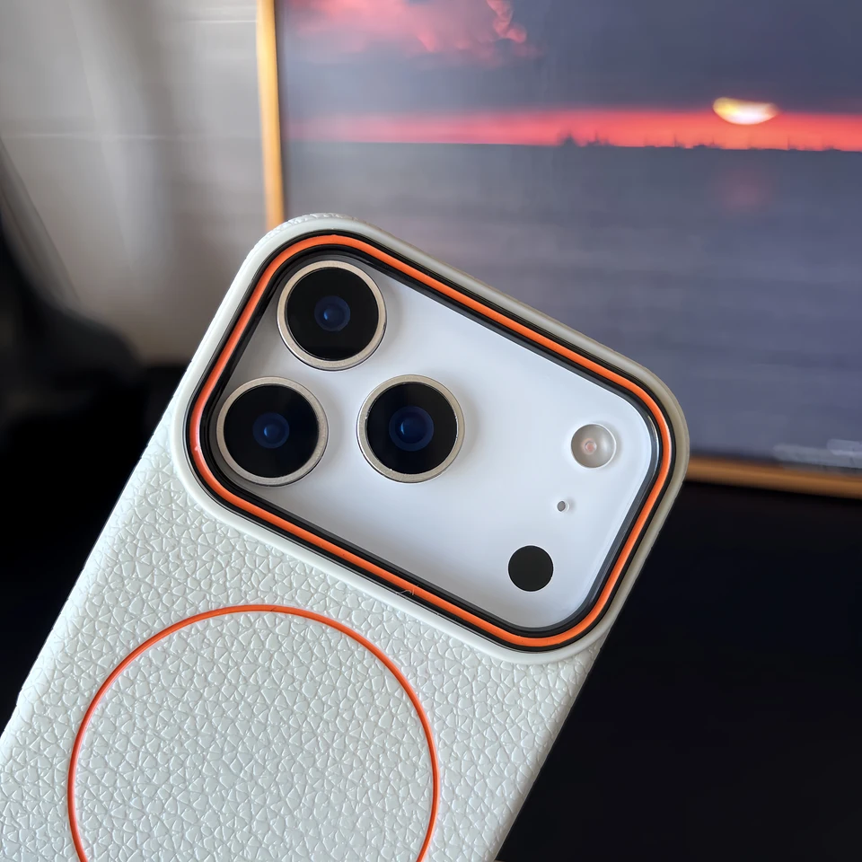 Funda de cuero con textura de lichi para Magsafe, compatible con iPhone 17, 16, 15, 14, 13, 12, 11 Pro, Max, Air, Plus, magnética y resistente a golpes 5