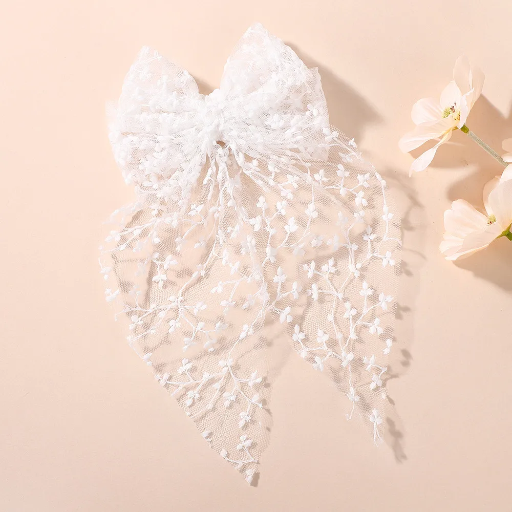 1Pc Long Lace Pattern Bow with Big Ribbon Fashion Hair Gift of Hair Decoration for Women and Girls Headwear Hair Accessories
