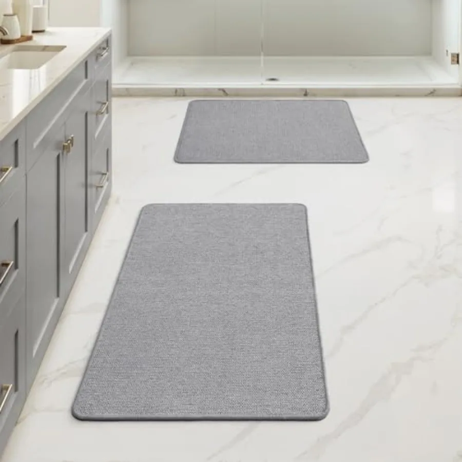 

Set of 2 Ultra Thin Bathroom Rugs, Rubber Bath Mats for Bathroom Non Slip, Quick Dry Absorbent Bath Rug Machine Washable, Fit U