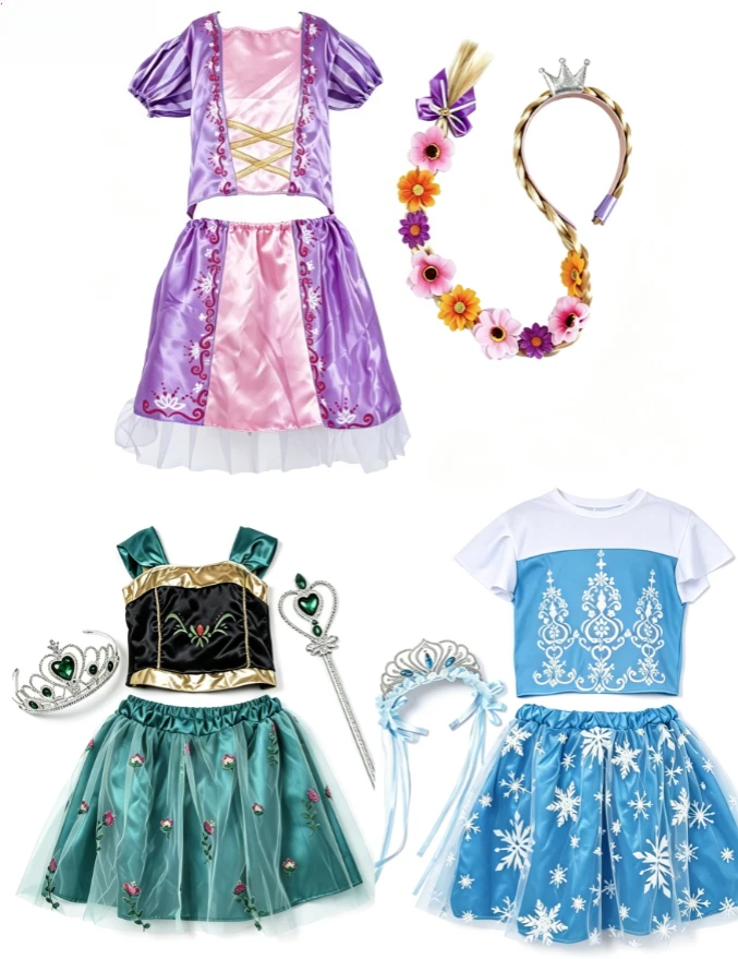New Girls Fancy Princess Breathable Dress Stage Performance Gift Box Set For Children Theme Birthday Holiday Party Sister Outfit